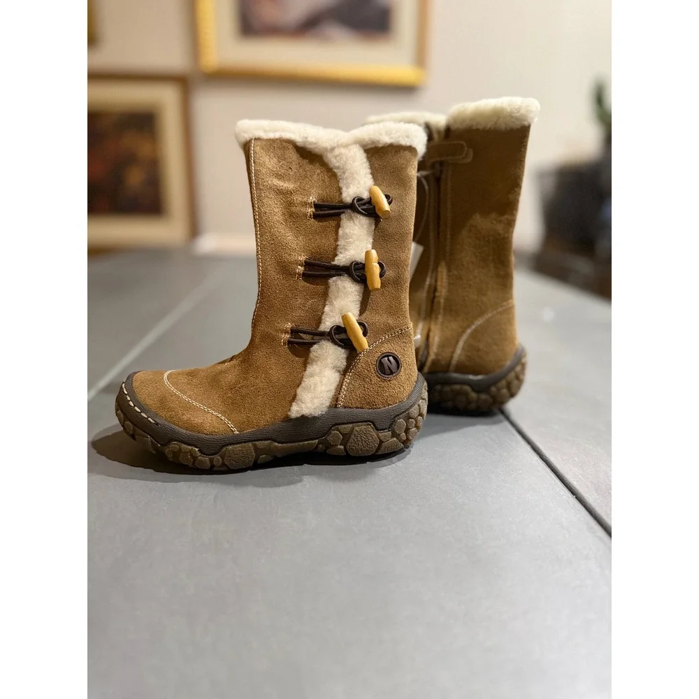 Vintage Naturino Girls Brown Suede Faux Fur Winter Boots EU 28 Side Zip Toggle